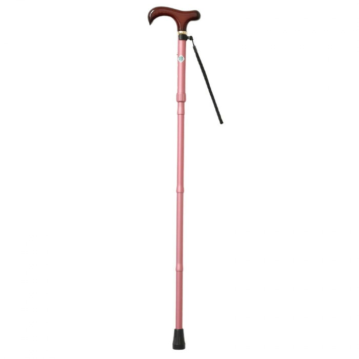 折りたたみ杖 ピンク 伸縮式 コンパクト ステッキ 木製手元 介護用品 軽量