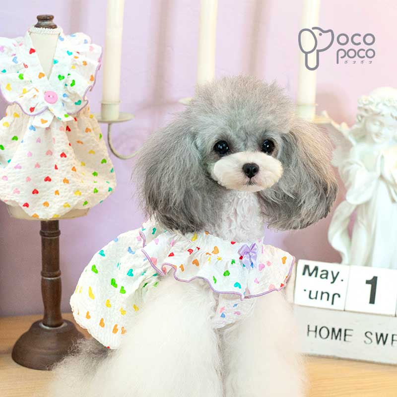 犬服 春 ペットウェア 小型犬 ワンピース ハート柄 薄手 涼しい おしゃれ おもしろ かわいい 可愛い 着せやすい ブランド 高級 女の子 男の子  お散歩 犬服のポコポコ | 職人手作り犬服のポコポコ