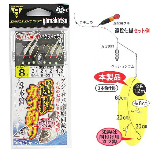 楽天市場 5 1限定最大1500円クーポン がまかつ 遠投カゴ釣り仕掛 ３本鈎 ｓ ５３１ 針７号 ハリス１ ５号 ゆうパケット 釣具のポイント 楽天市場店