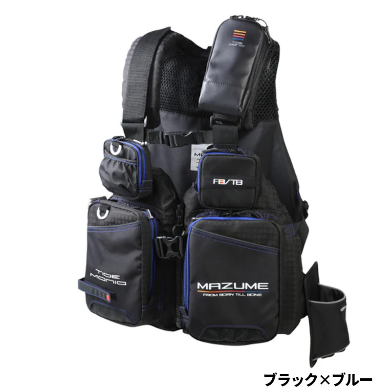 オレンジブルー ライフジャケット マズメ タイドマニア ライフジャケット フリー ブラック×ブルー MZLJ-831