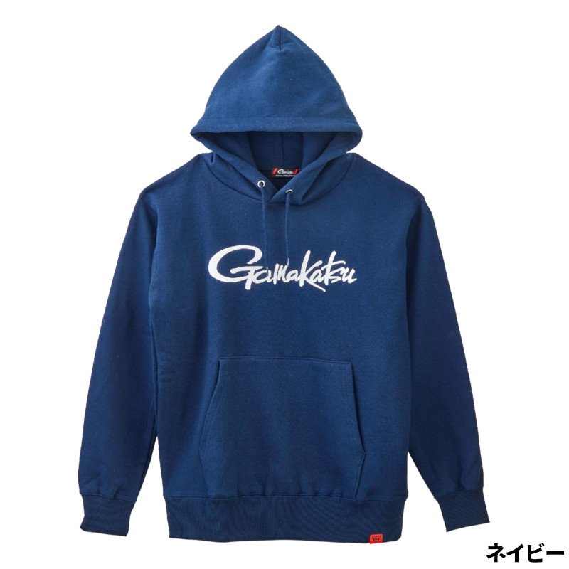 【3点購入で最大P28倍＆お得なクーポン配布中！】がまかつ ウェア ロゴフーディ LL ネイビー GM3790