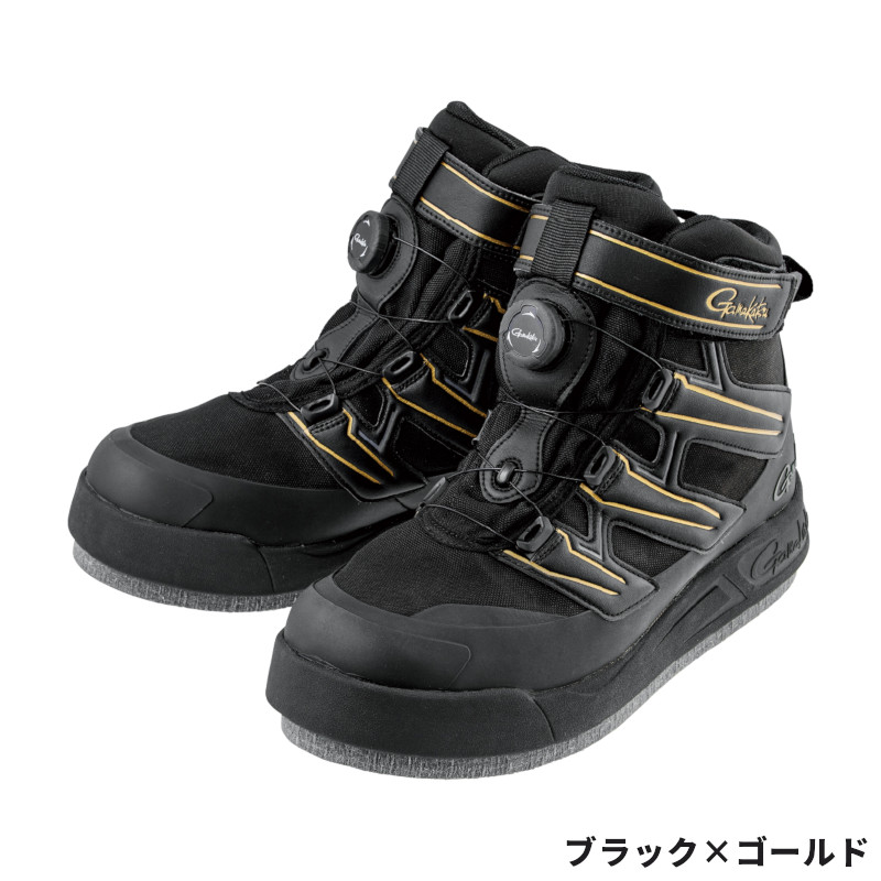 がまかつ フットウェア Gスペック フェルトスパイクシューズ(パワータイプ) L ブラック&times;ゴールド GM4550｜釣具のポイント 店