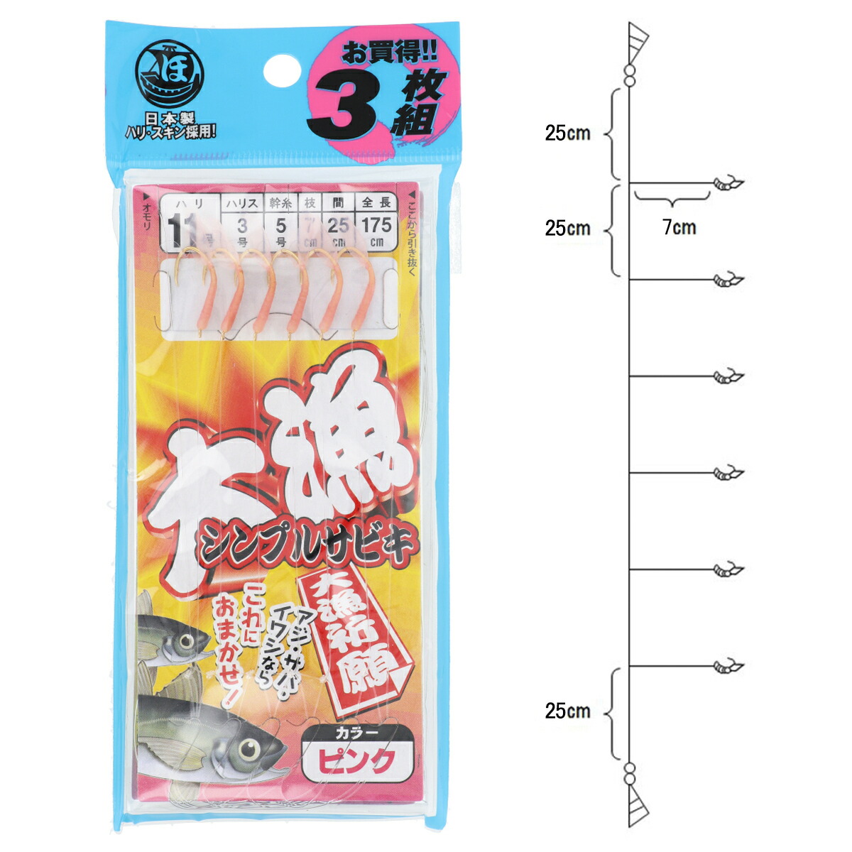 楽天市場 7日間限定8 4 8 11 P最大47倍 5 オフcp 大漁シンプルサビキ 3枚組 針1号 ハリス0 6号 ピンク ゆうパケット 釣具のポイント 楽天市場店