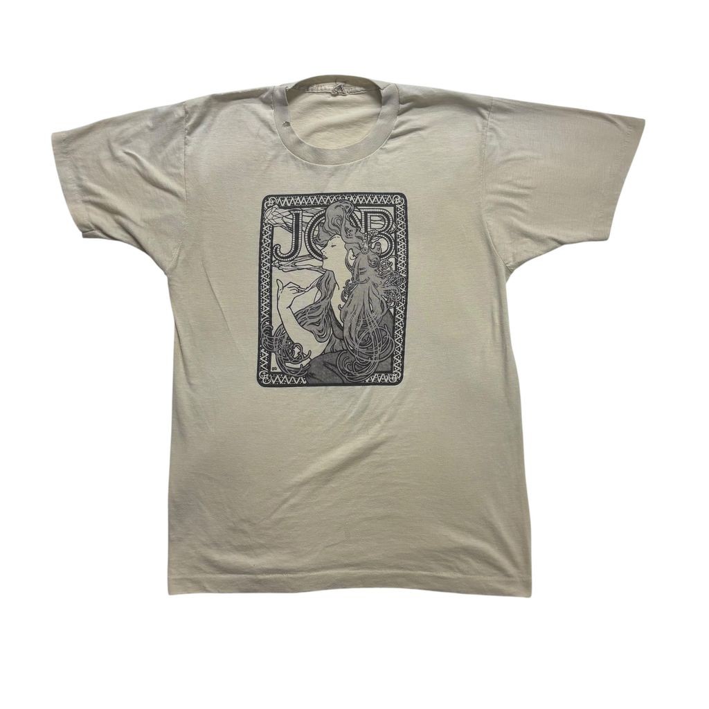 80s ミュシャ　タバコ　Tシャツ　SCREEN STARS USA製 アルフォンス・ミュシャ JOB シガレットペーパー アートTシャツ シングルステッチ ヴィンテージ｜古着屋ポイズンフロッグ店