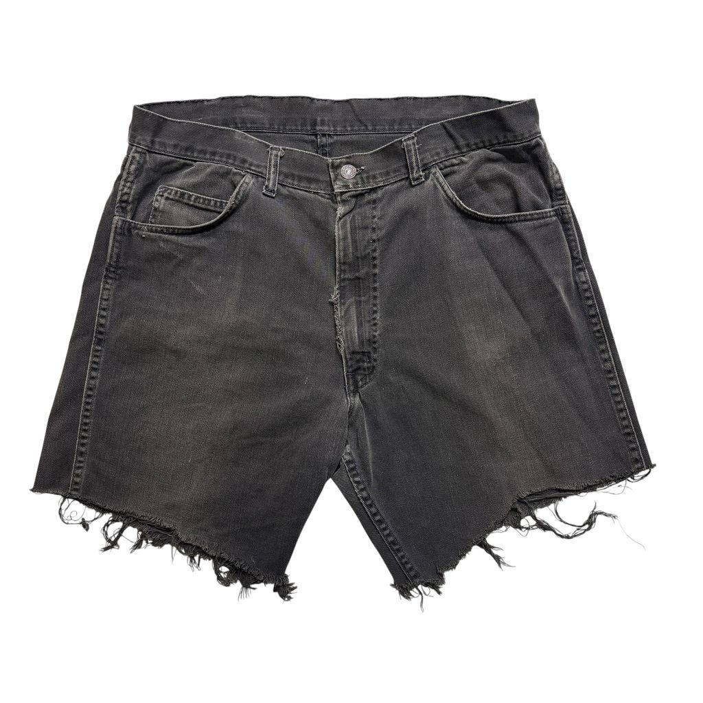 80s Levi&rsquo;s ブラックツイル　カットオフショーツ TALON リーバイス 黒 グレー フリンジ 古着｜古着屋ポイズンフロッグ店