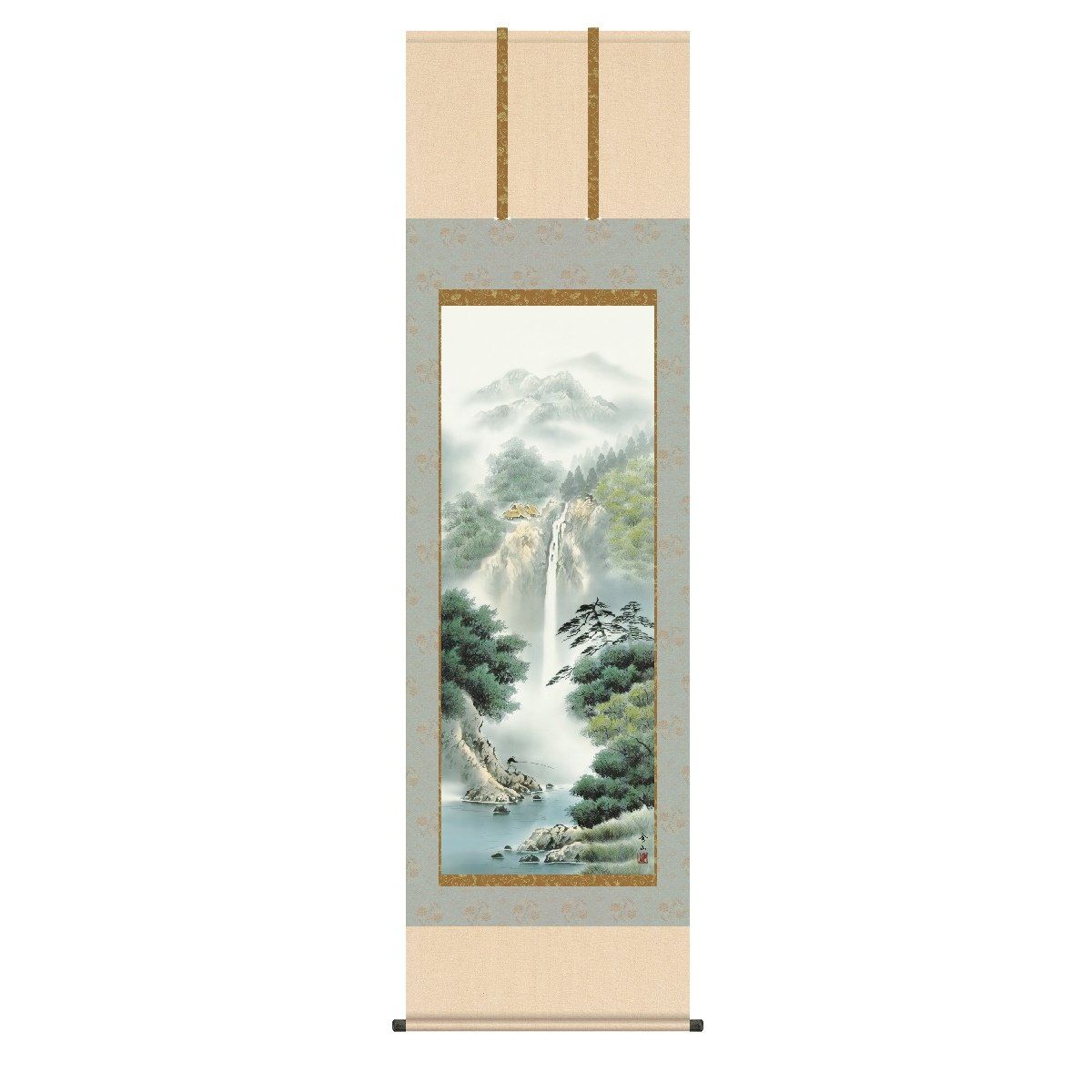 掛軸 日本画 床の間 送料無料 掛け軸 現代作家 山水画 彩色山水 年中飾り 幽山渓谷(ゆうざんけいこく) 高精彩複製画