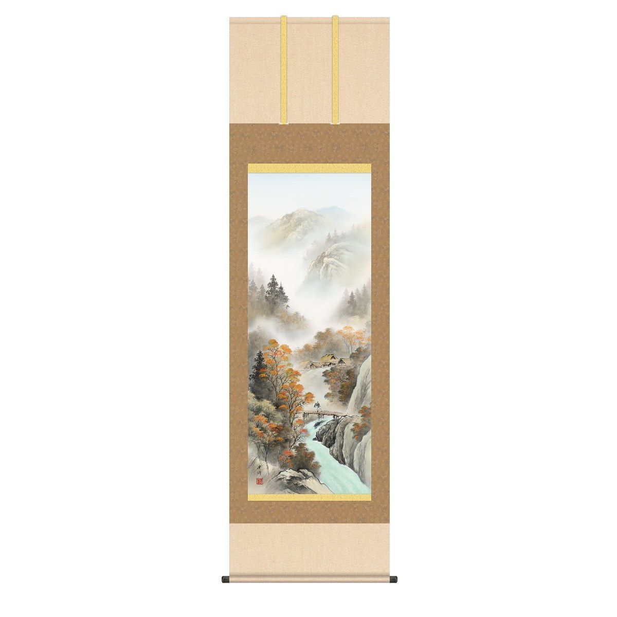 掛軸 日本画 床の間 送料無料 掛け軸 現代作家 山水画 秋掛け秋紅情景(しゅうこうじょうけい) 高精彩複製画 14,058円