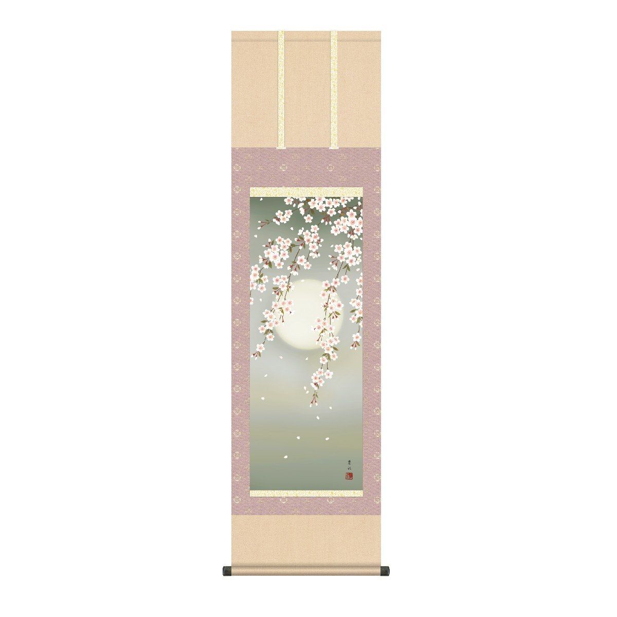 掛軸 日本画 床の間 送料無料 掛け軸 現代作家 花鳥画 季節飾り 春掛け夜桜(よざくら) 高精彩複製画|季節の和雑貨 京都 和匠ポラーコ
