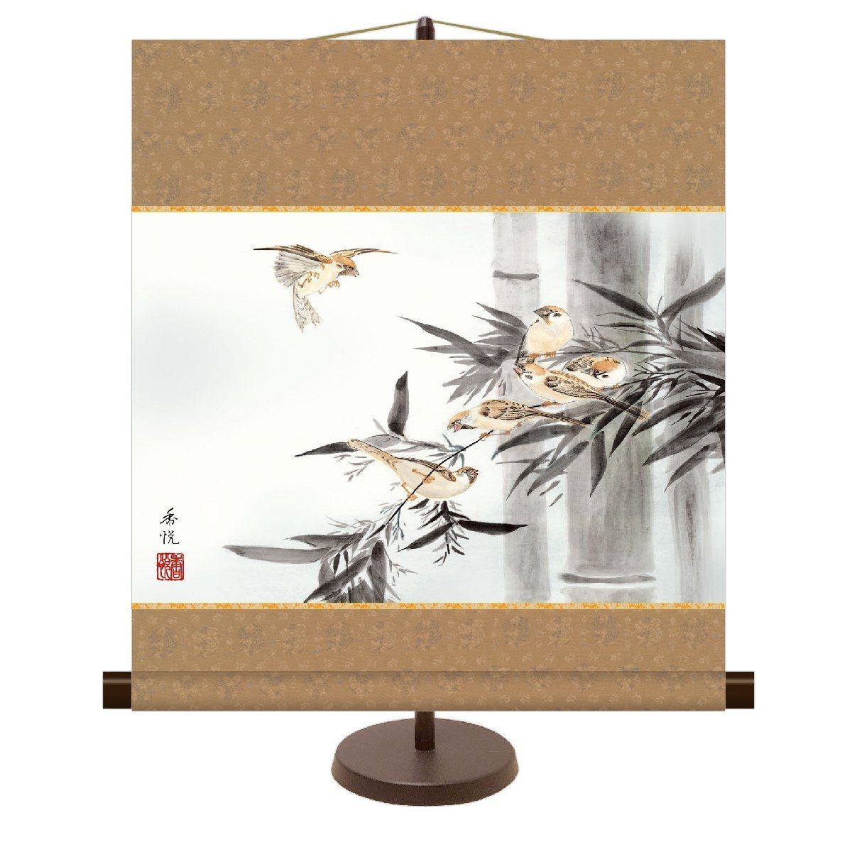 楽天市場】絵画 日本画 朱竹に雀 （星野国光） 送料無料 【肉筆