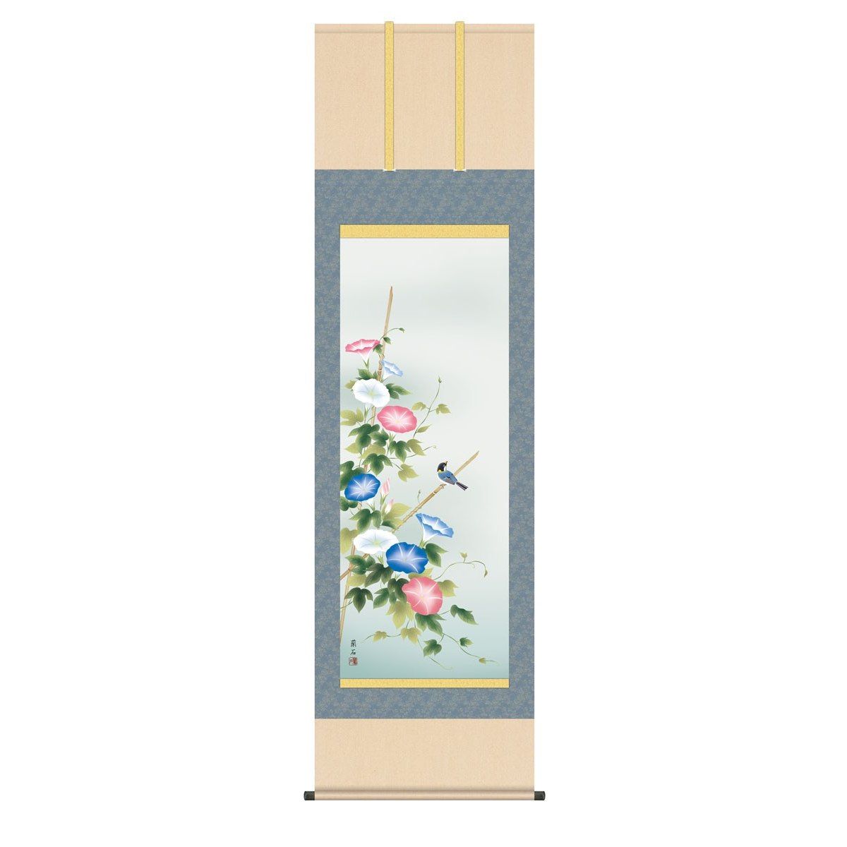 掛軸 日本画 床の間 送料無料 掛け軸 現代作家 花鳥画 季節飾り 夏掛け 朝顔あさがお 高精彩複製画