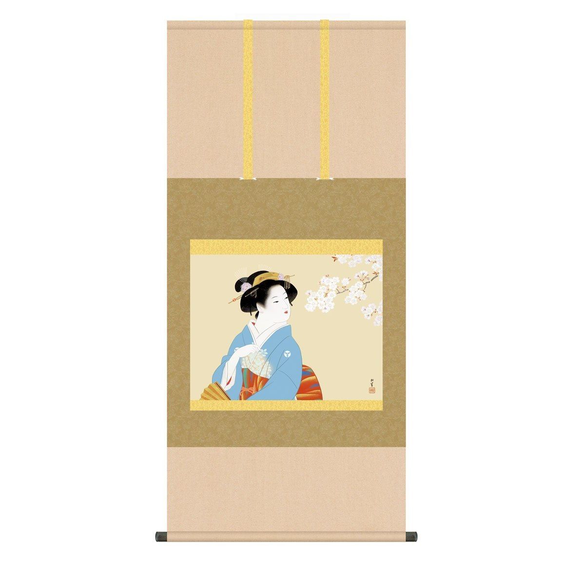 上村松園 日本の巨匠 掛軸 日本画 床の間 送料無料 掛け軸 名画複製画 花下美人(かかびじん) 高精彩複製画