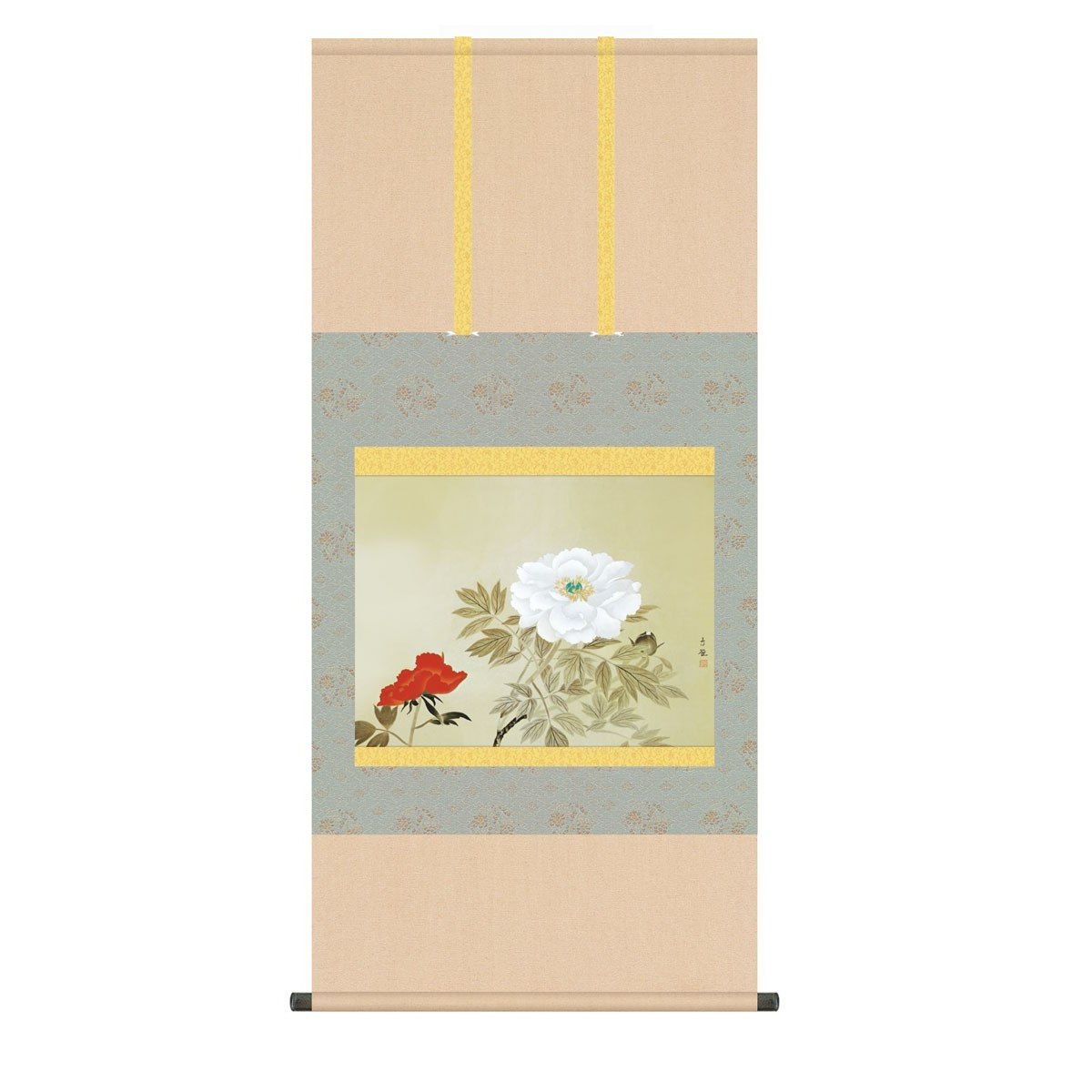 小林古径 日本の巨匠 掛軸 日本画 床の間 送料無料 掛け軸 名画複製画 牡丹(ぼたん) 高精彩複製画