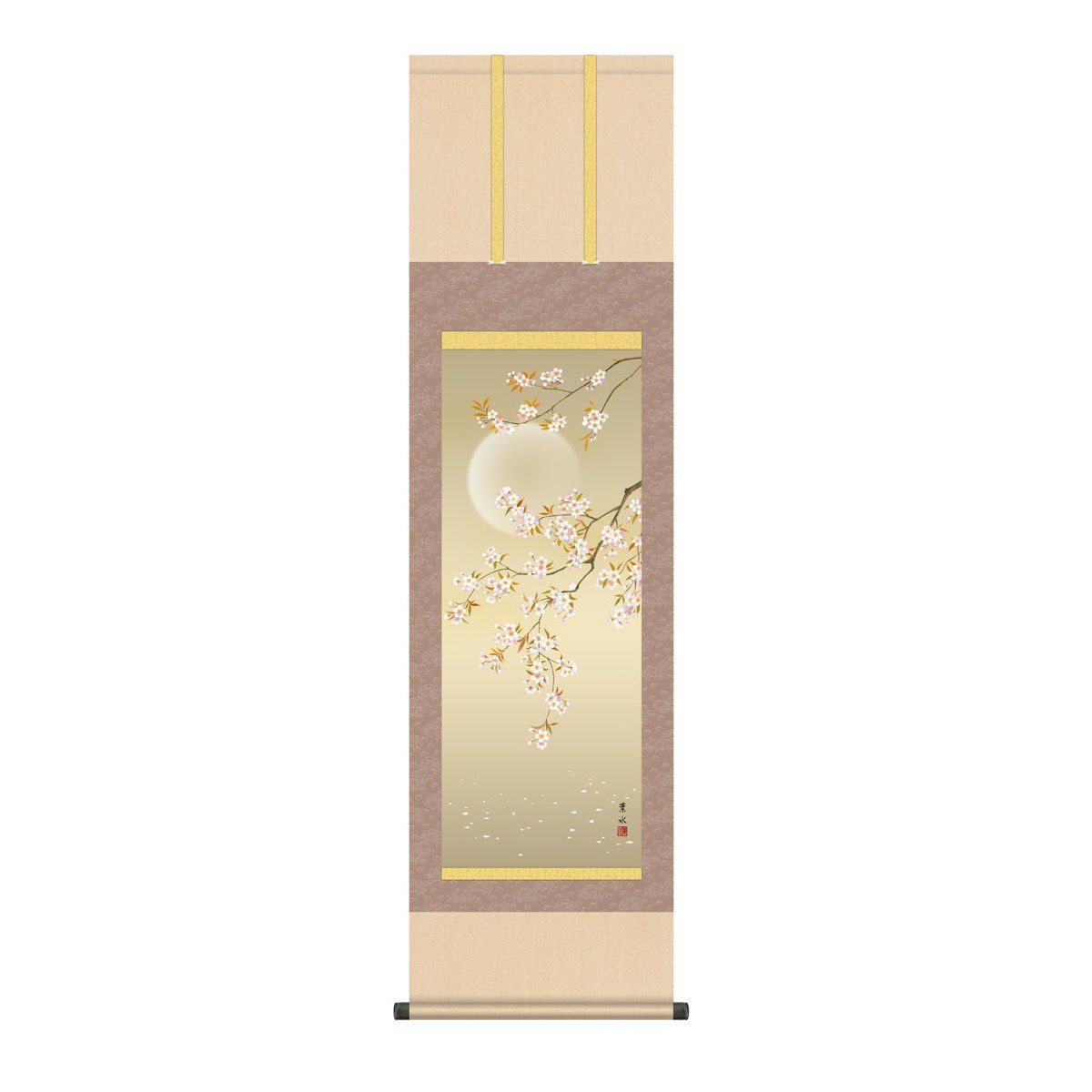 掛軸 日本画 床の間 送料無料 掛け軸 現代作家 花鳥画 季節飾り 春掛け 夜桜(よざくら) 高精彩複製画|季節の和雑貨 京都 和匠ポラーコ