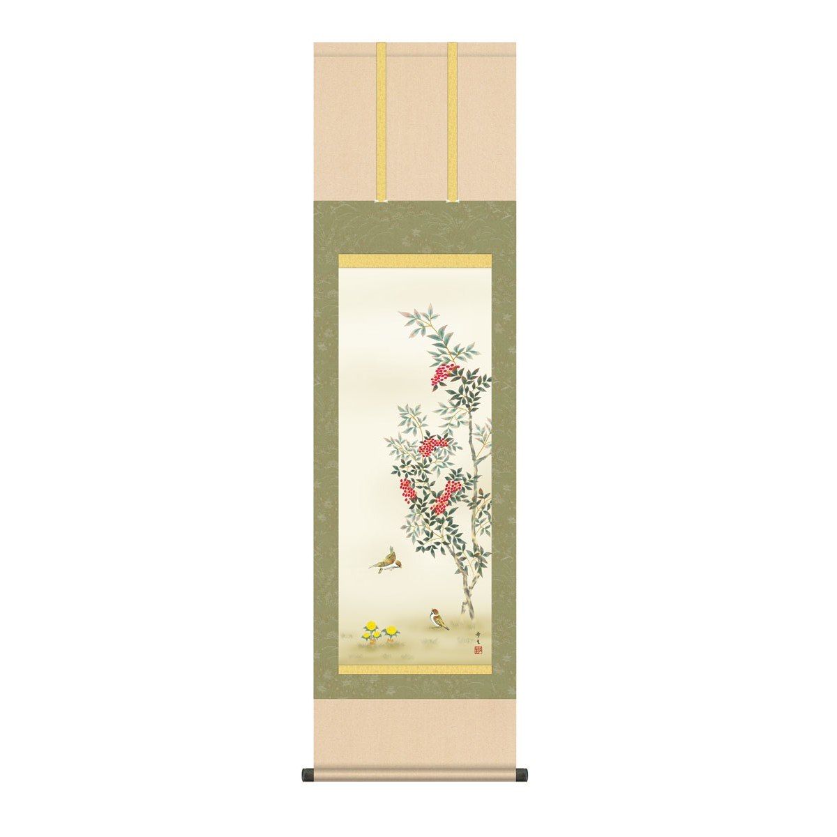 メーカー再生品 送料無料 掛け軸 現代作家 花鳥画 季節飾り 冬掛け 南天福寿 なんてんふくじゅ 高精彩複製画 Fucoa Cl