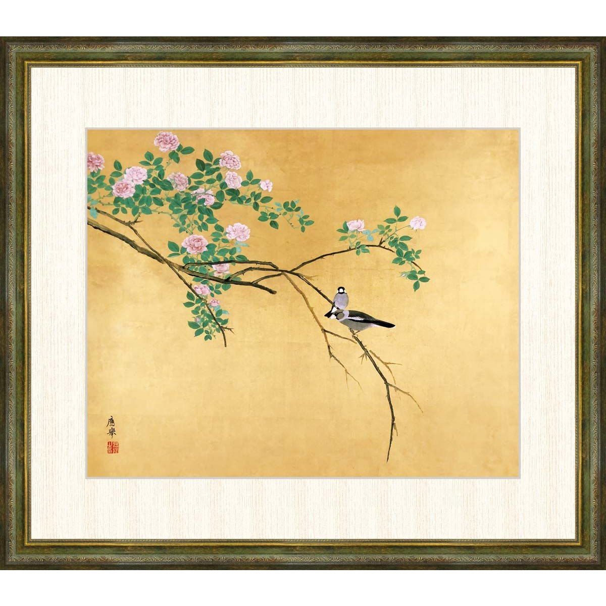 送料無料 アート額絵 日本の名画 高精彩複製画 薔薇文鳥(ばらぶんちょう) 絵画