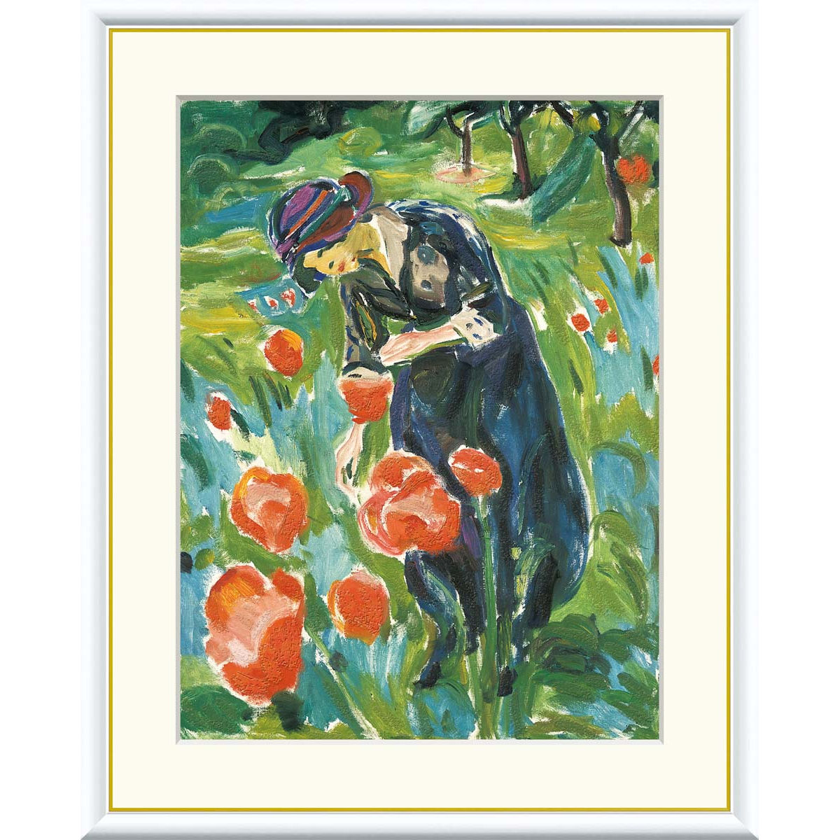 絵画 世界の名画 ポピーを持つ女性 エドヴァルド・ムンク 額入り インテリア アート 額絵 高精彩複製画 送料無料