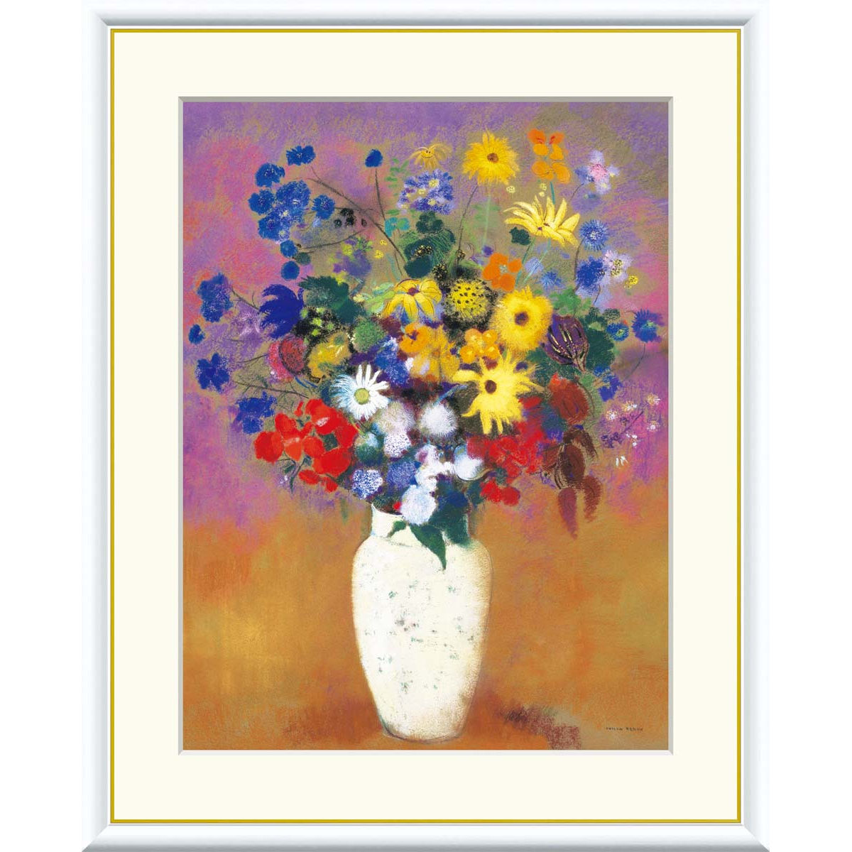 オディロン・ルドン、【壺の花】、希少画集画、新品高級額、額装付、状態良好 オディロン・ルドン、【壺の花】、希少画集画、新品高級額、額装