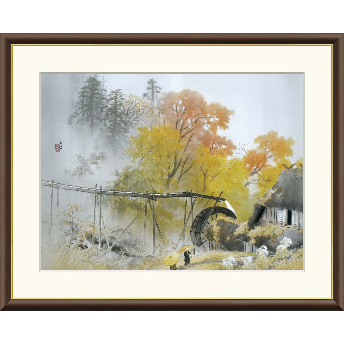 絵画 日本の名画 彩雨 川合玉堂 額入り インテリア アート 額絵 高精彩複製画 送料無料