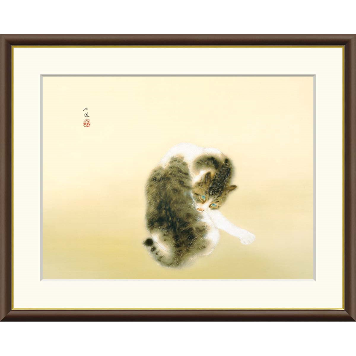 中国画 栄宝斎　木版 徐悲鴻［石に猫］印刷 紙本！ 楽天市場】小林古径「猫」複製画 額入り 色紙額 特殊工芸画 ねこ