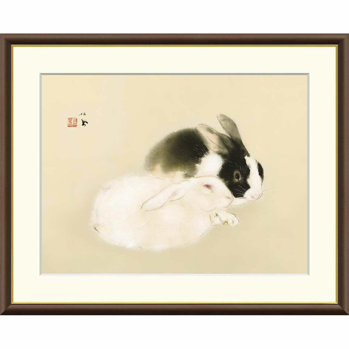 【真作】絵画　作者不詳　サイン有　日本画　兎　逸品　S46 takeuchi3-3y.jpg