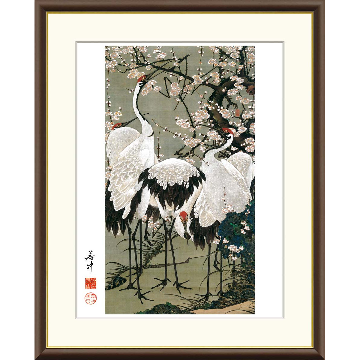 伊藤若冲 花鳥画 額装 『 竹梅 双鶴図 』プライスコレクション 復刻限定版 p-j2-064_1.jpg