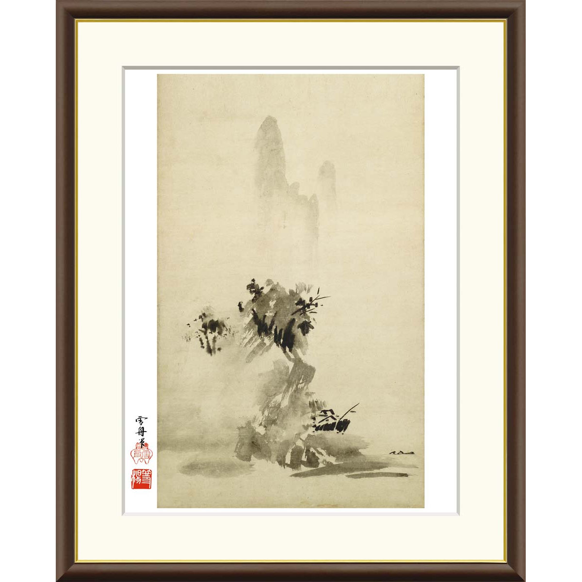雪化粧山水楼閣水墨画直筆色紙 p-j2-074_1.jpg