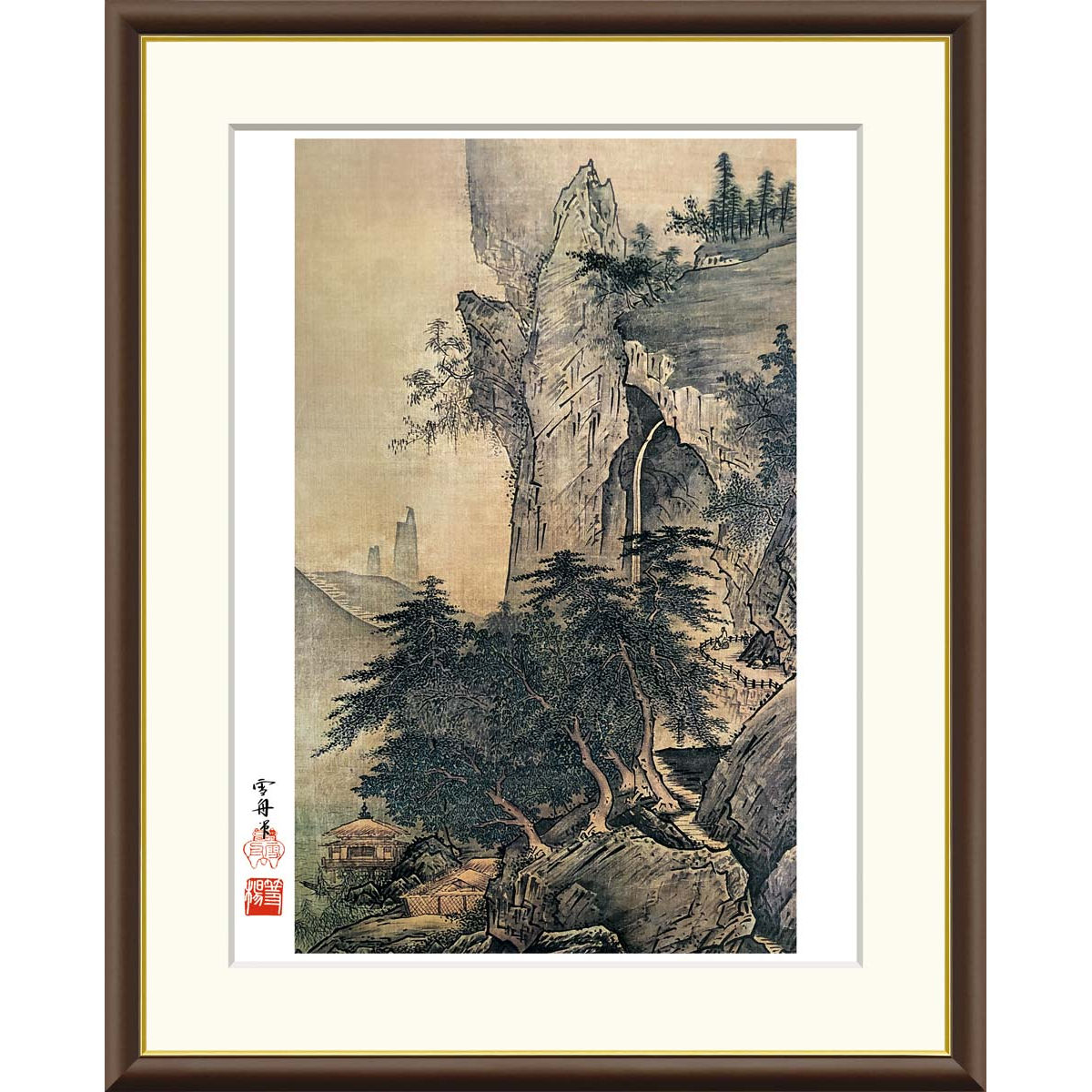 日本画 水墨山水 ★手書き 1点モノ★嬉しい額装付き!外寸約561×422mm① 楽天市場】絵画 日本の名画 破墨山水図 雪舟 額入り インテリア