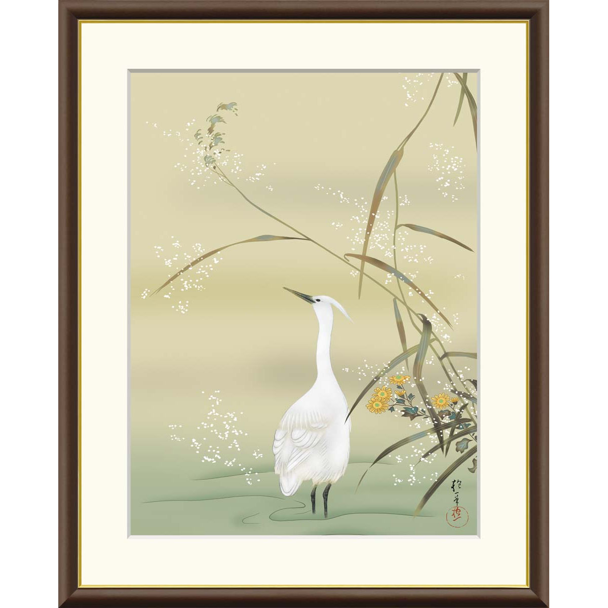 絵画 日本の名画 芦に白鷺図 酒井抱一 額入り インテリア アート 額絵 高精彩複製画 送料無料