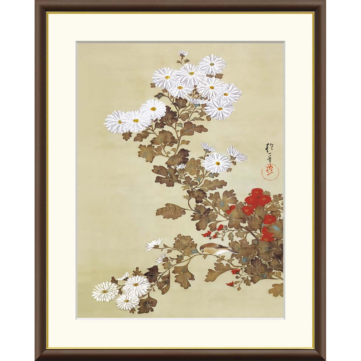 楽天市場】酒井抱一「桜に小禽図」複製画 額入り 色紙額 特殊