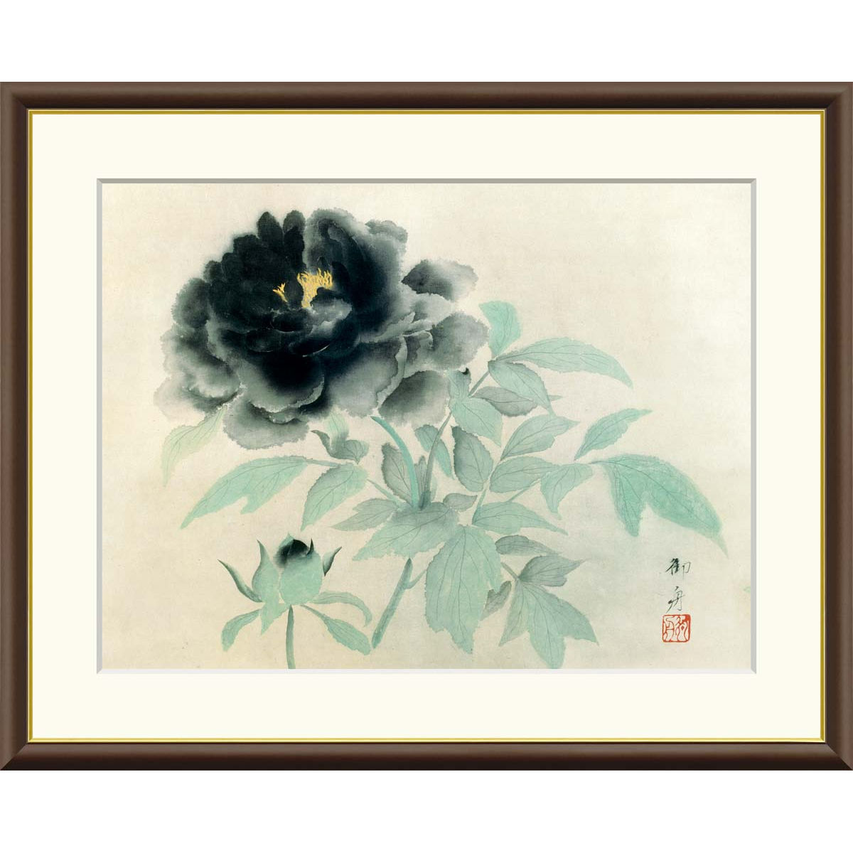 楽天市場】速水御舟「牡丹双華」複製画 額入り 色紙額 特殊工芸画 富貴