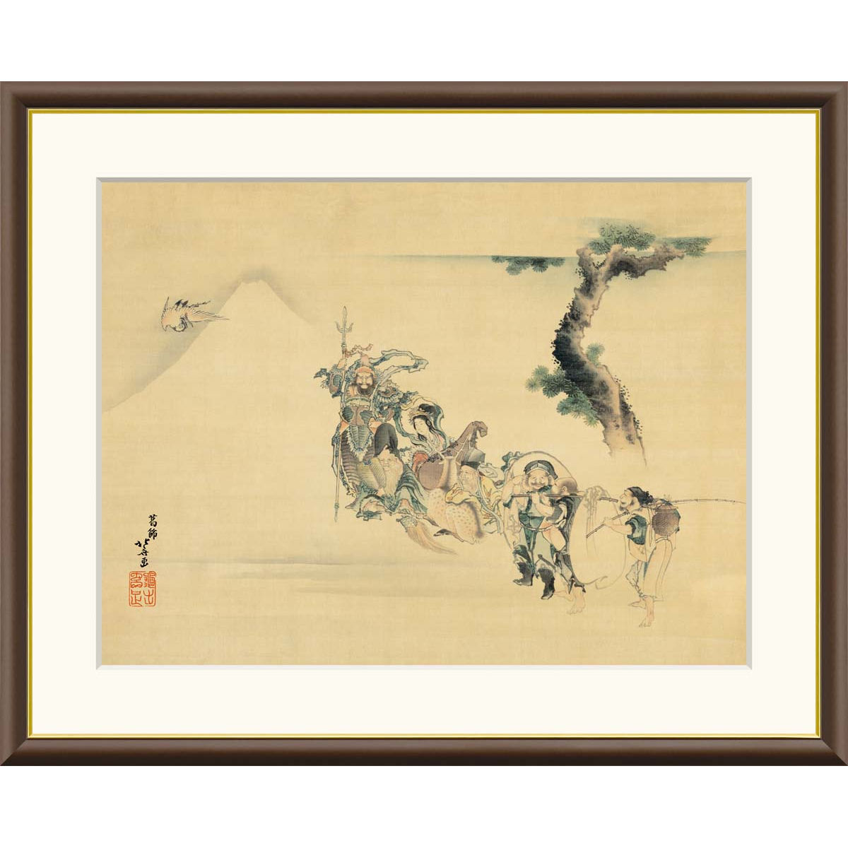 絵画 日本の名画  七福神 葛飾北斎 額入り インテリア アート 額絵 高精彩複製画 送料無料