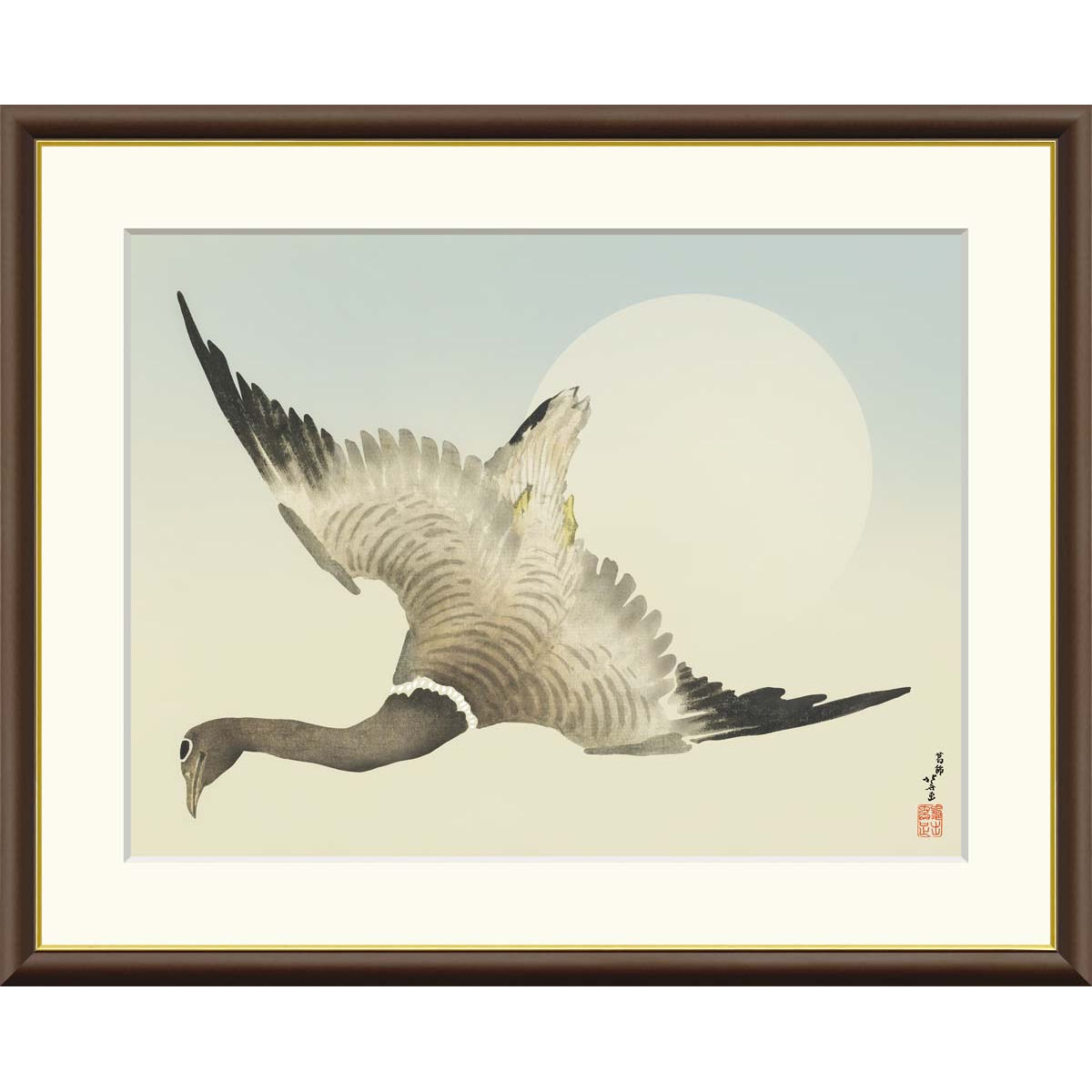 絵画 日本の名画 月の前を飛ぶ雁 葛飾北斎 額入り インテリア アート 額絵 高精彩複製画 送料無料｜季節の和雑貨　京都 和匠ポラーコ