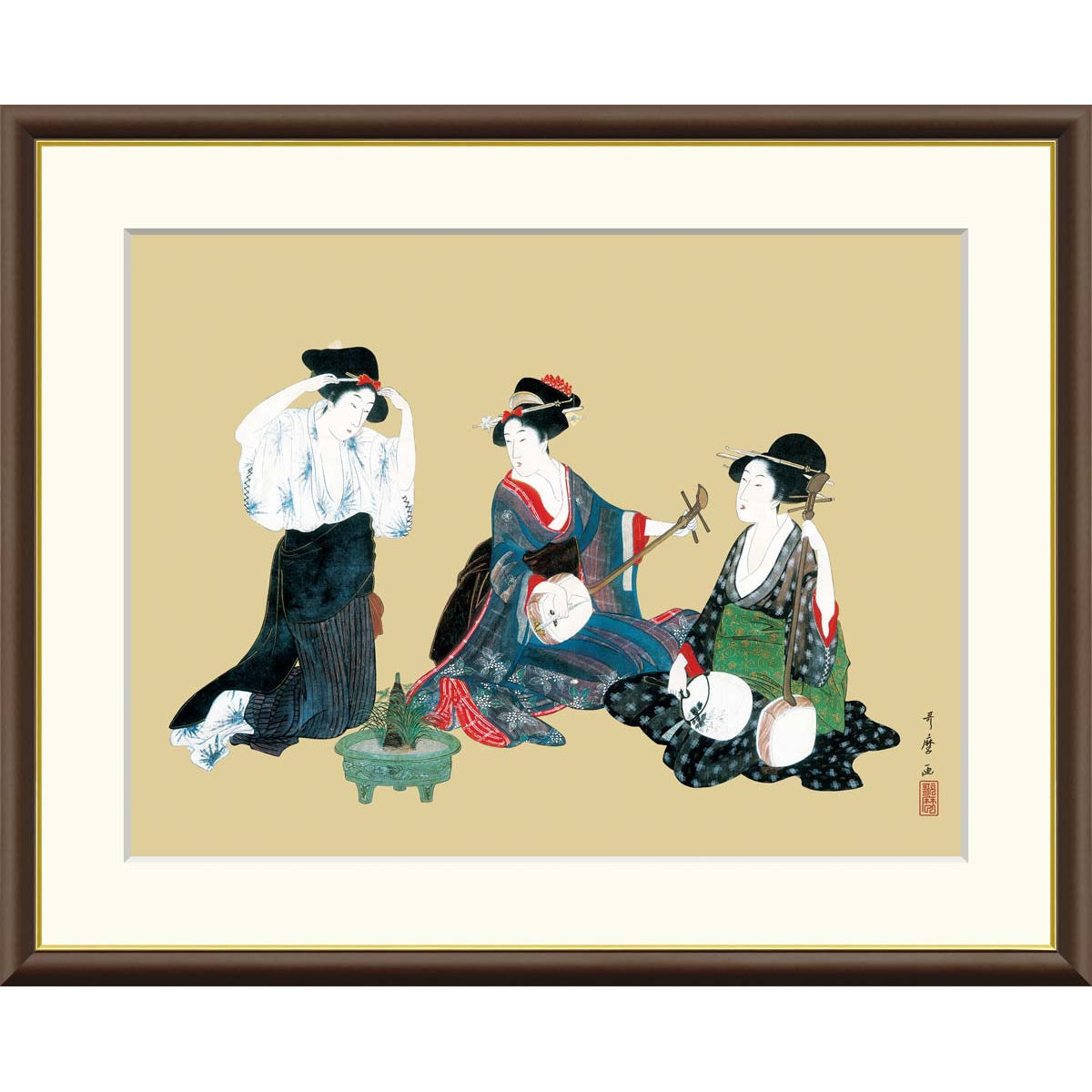 楽天市場】絵画 浮世絵 美人画 寛政の三美人 喜多川歌麿 額入り