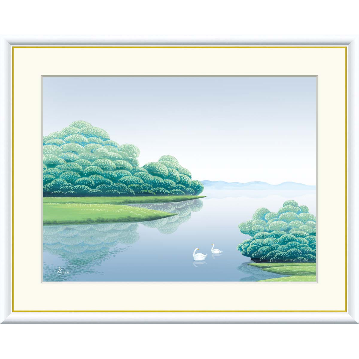 絵画 現代アート 湖畔夏朝 竹内凛子 額入り インテリア アート 額絵 高精彩複製画 送料無料