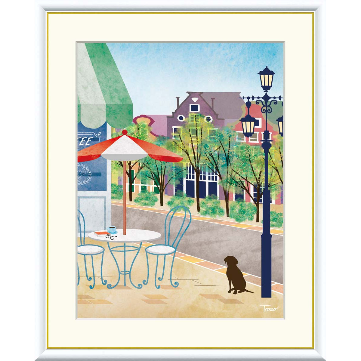 絵画 現代アート カフェテラス 横田友広 額入り インテリア アート 額絵 高精彩複製画 送料無料｜季節の和雑貨　京都 和匠ポラーコ