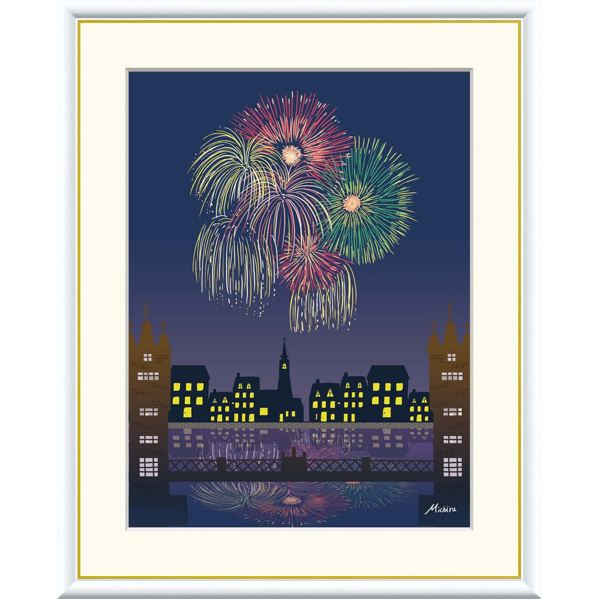絵画 現代アート 花火 田口みちる 額入り インテリア アート 額絵 高精彩複製画 送料無料