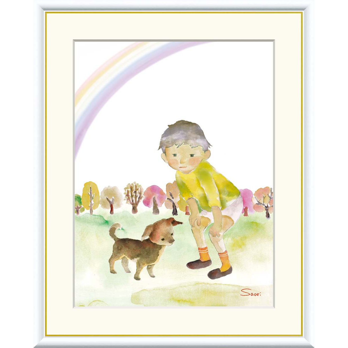 絵画 現代アート 少年と子犬 榎本早織 額入り インテリア アート 額絵 高精彩複製画 送料無料