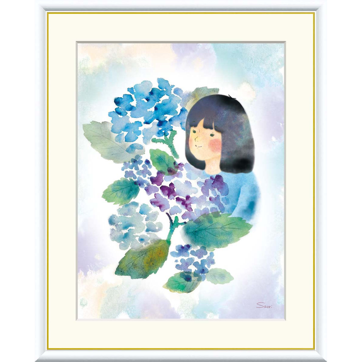 絵画 現代アート 紫陽花と少女 榎本早織 額入り インテリア アート 額絵 高精彩複製画 送料無料