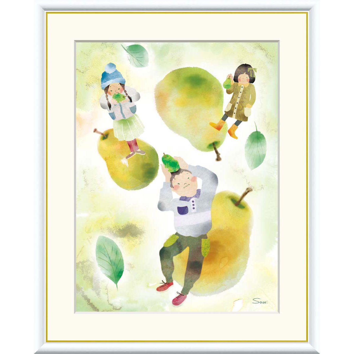 絵画 現代アート 洋梨とこどもたち 榎本早織 額入り インテリア アート 額絵 高精彩複製画 送料無料｜季節の和雑貨　京都 和匠ポラーコ