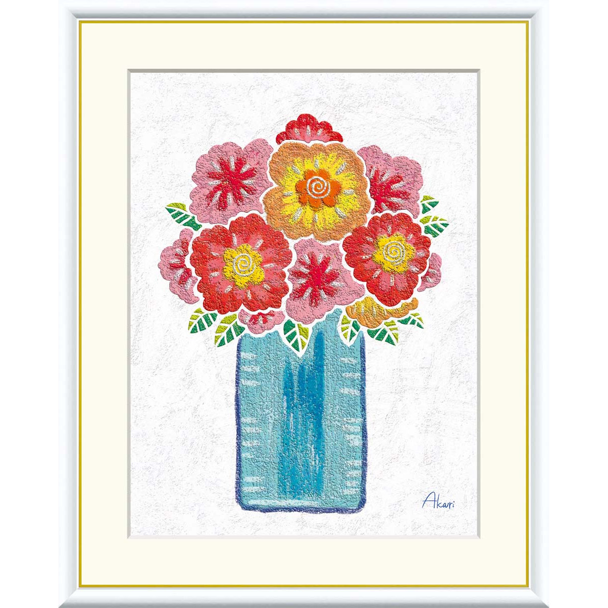 絵画 現代アート 赤い花の花瓶 春田あかり 額入り インテリア アート 額絵 高精彩複製画 送料無料
