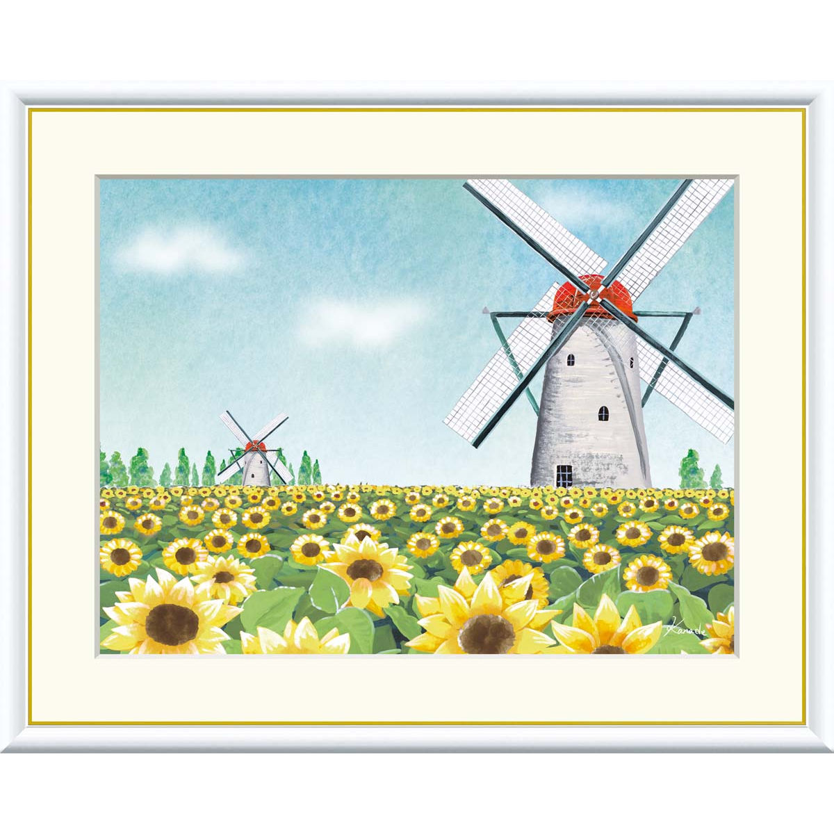 楽天市場】絵画 額入りアート 青木奏 「花咲く丘と風車」j3-w004 F8