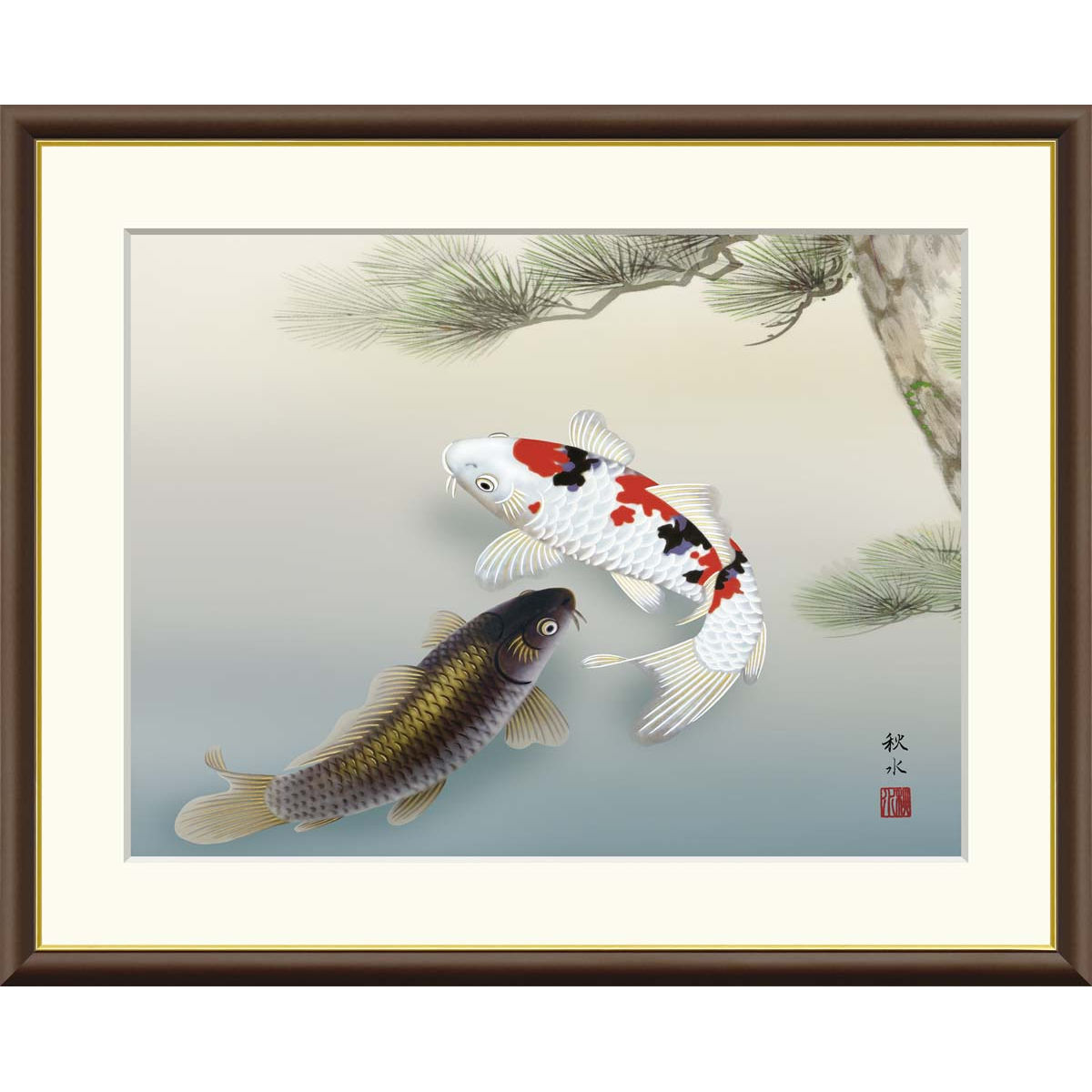 楽天市場】絵画 鈴木香／筆 「金魚」 SM号 日本画 複製 手彩入り
