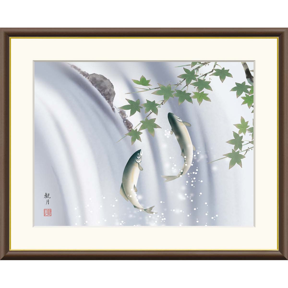 【真作】絵画　日本画　竹籠に鮎　伝統の静物美　和の味わい　和風インテリア　X17 p-j4-a017_1.jpg