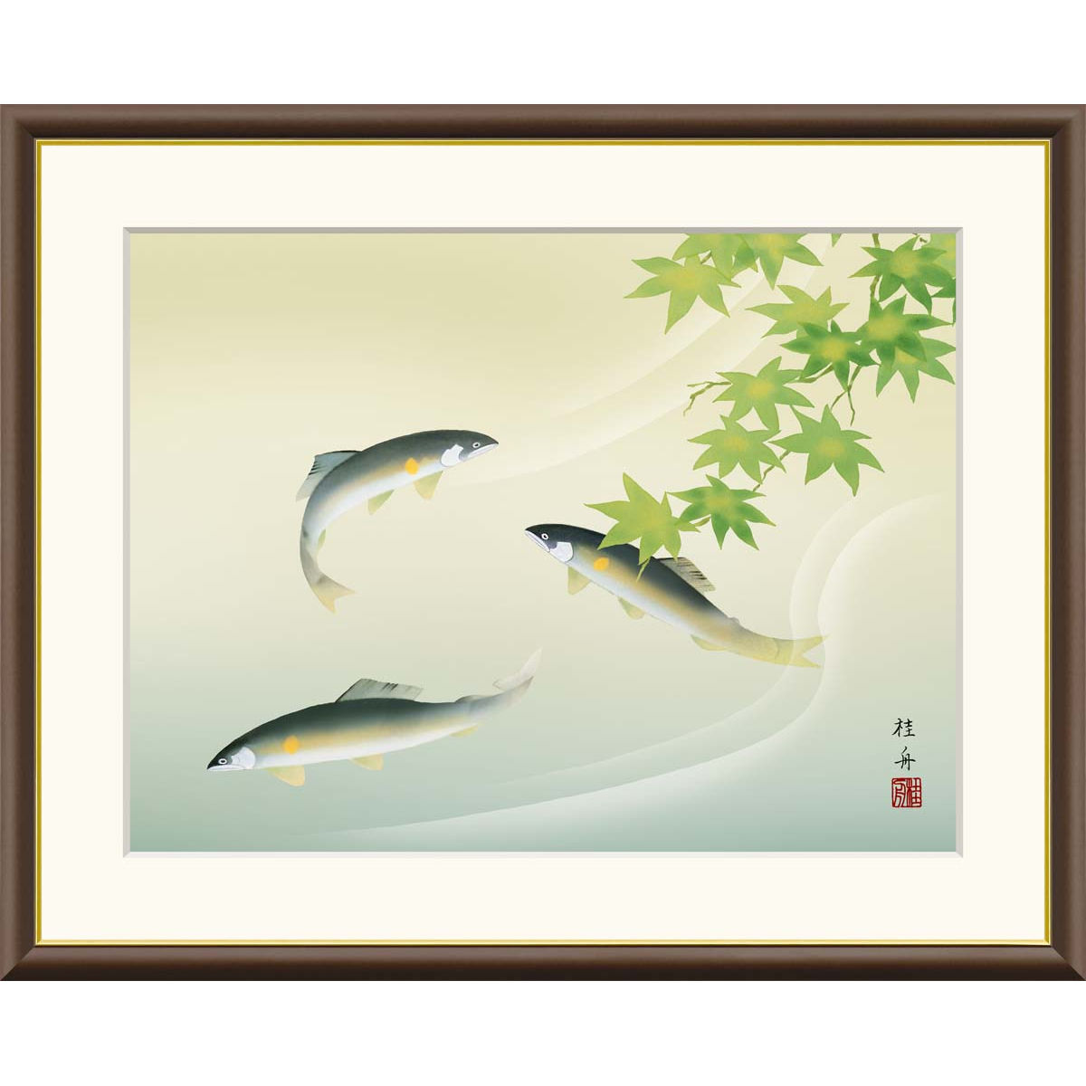 日本画 絵画 鮎 佐藤浩二 「 鮎 」( 俳画 ) 色紙絵 絵画 日本画 あゆ はいが 夏