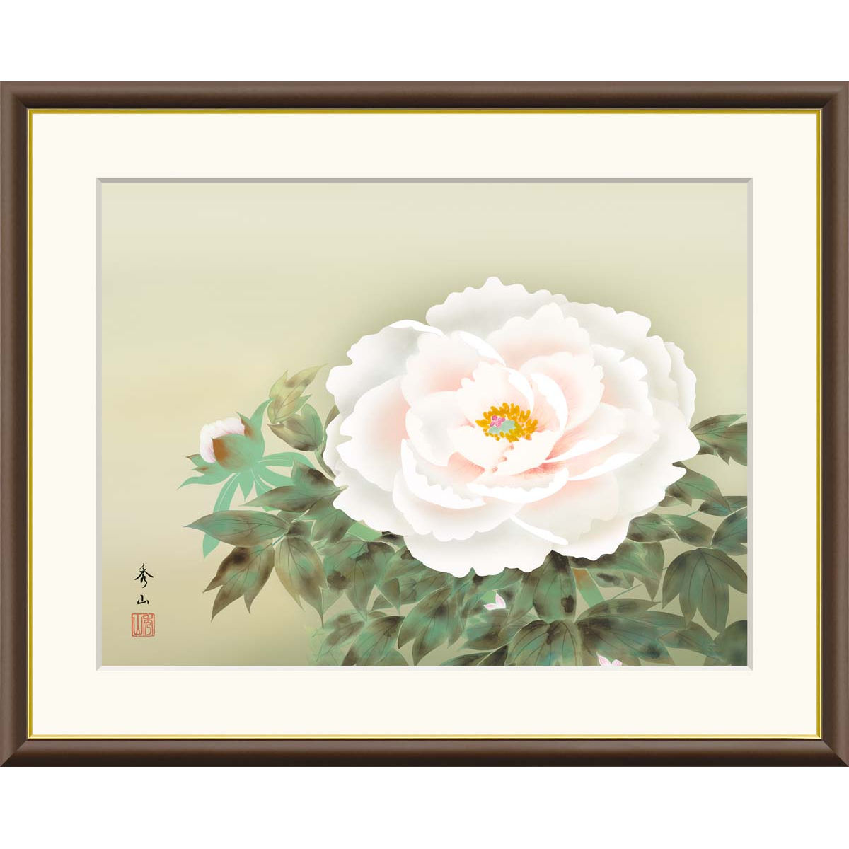 絵画 現代日本画 花鳥画 年中飾り 富貴花 鈴村秀山 額入り インテリア アート 額絵 高精彩複製画 送料無料