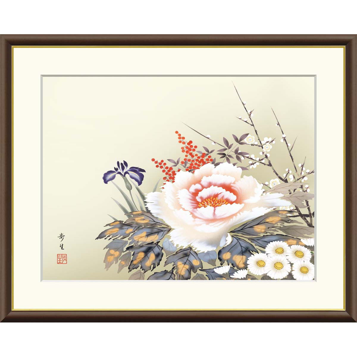 山口蓬春「菊」リトグラフ 保証書 額装 日本画 絵画 A 山口蓬春「菊」リトグラフ 保証書 額装 日本画 絵画 A