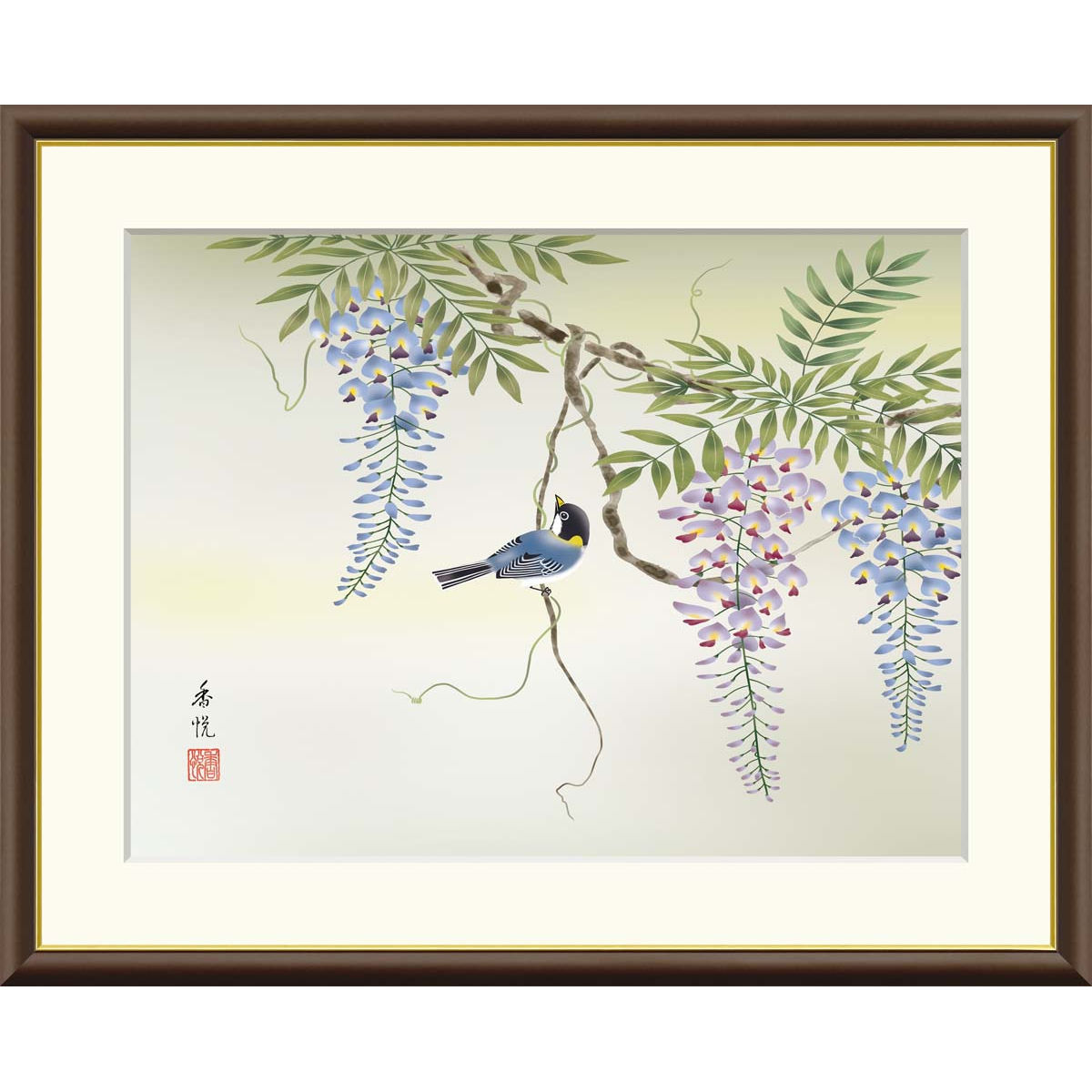 日本画　小鳥画　額縁セット　絵画　骨董品 p-j4-b013_1.jpg