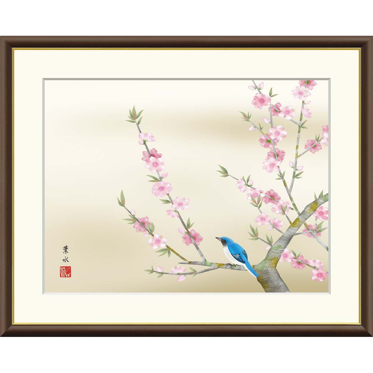 楽天市場】絵画 現代日本画 花鳥画 春飾り 桜花に小鳥 緒方葉水