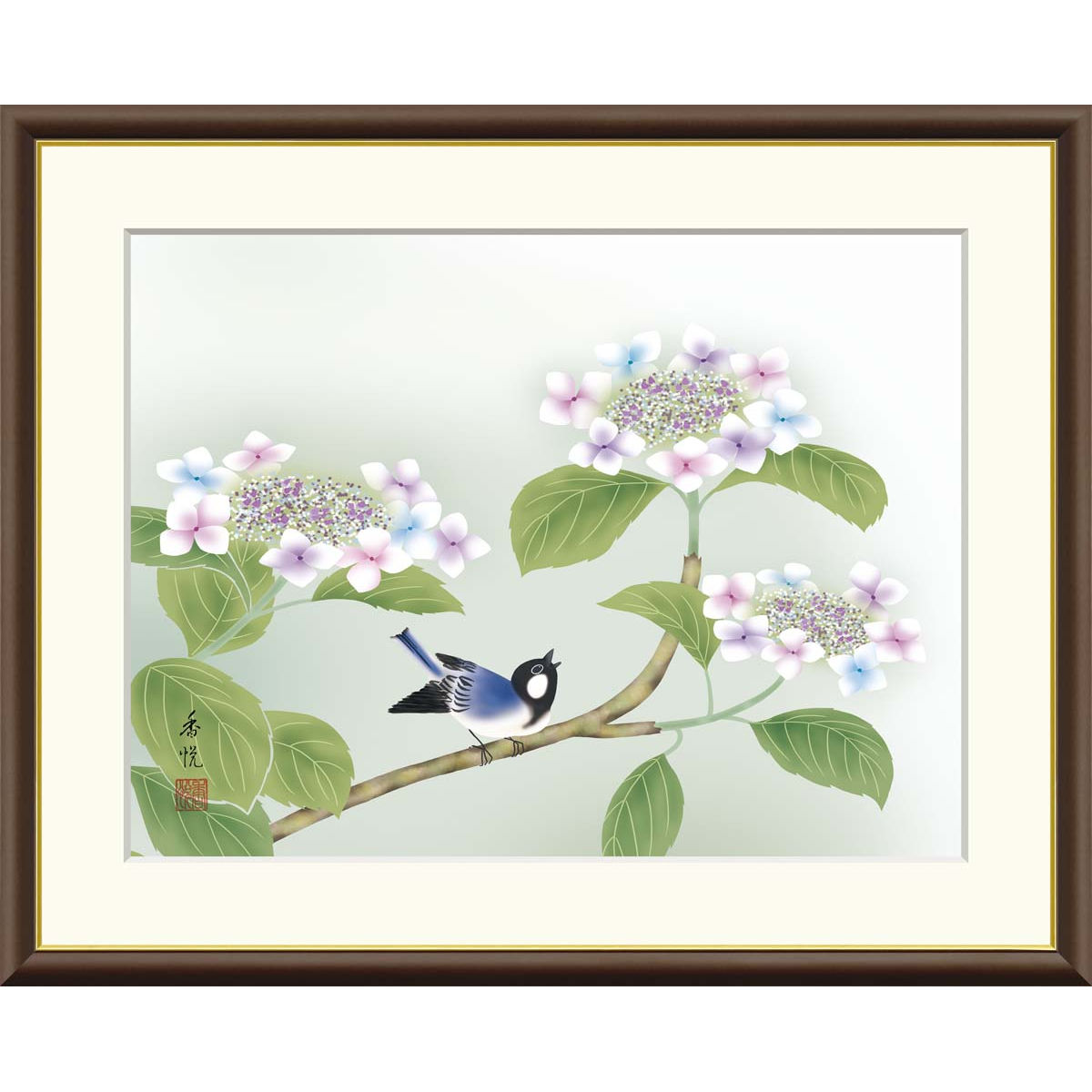 楽天市場】絵画 現代日本画 花鳥画 夏飾り 菖蒲に小鳥 西尾香悦