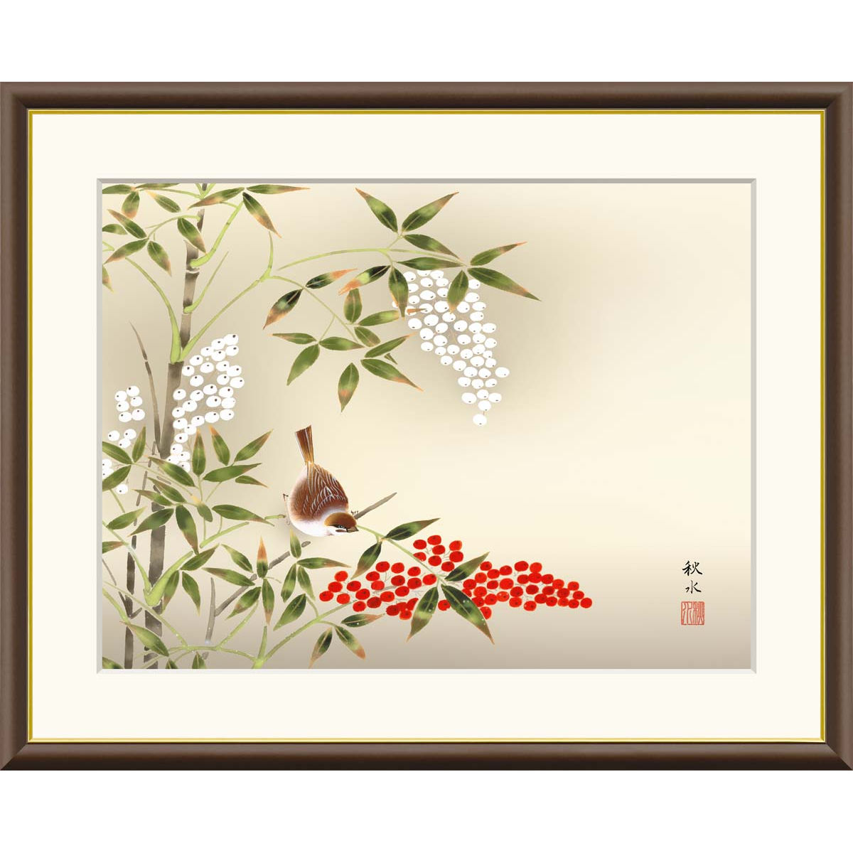 日本画　小鳥画　額縁セット　絵画　骨董品 p-j4-b046_1.jpg